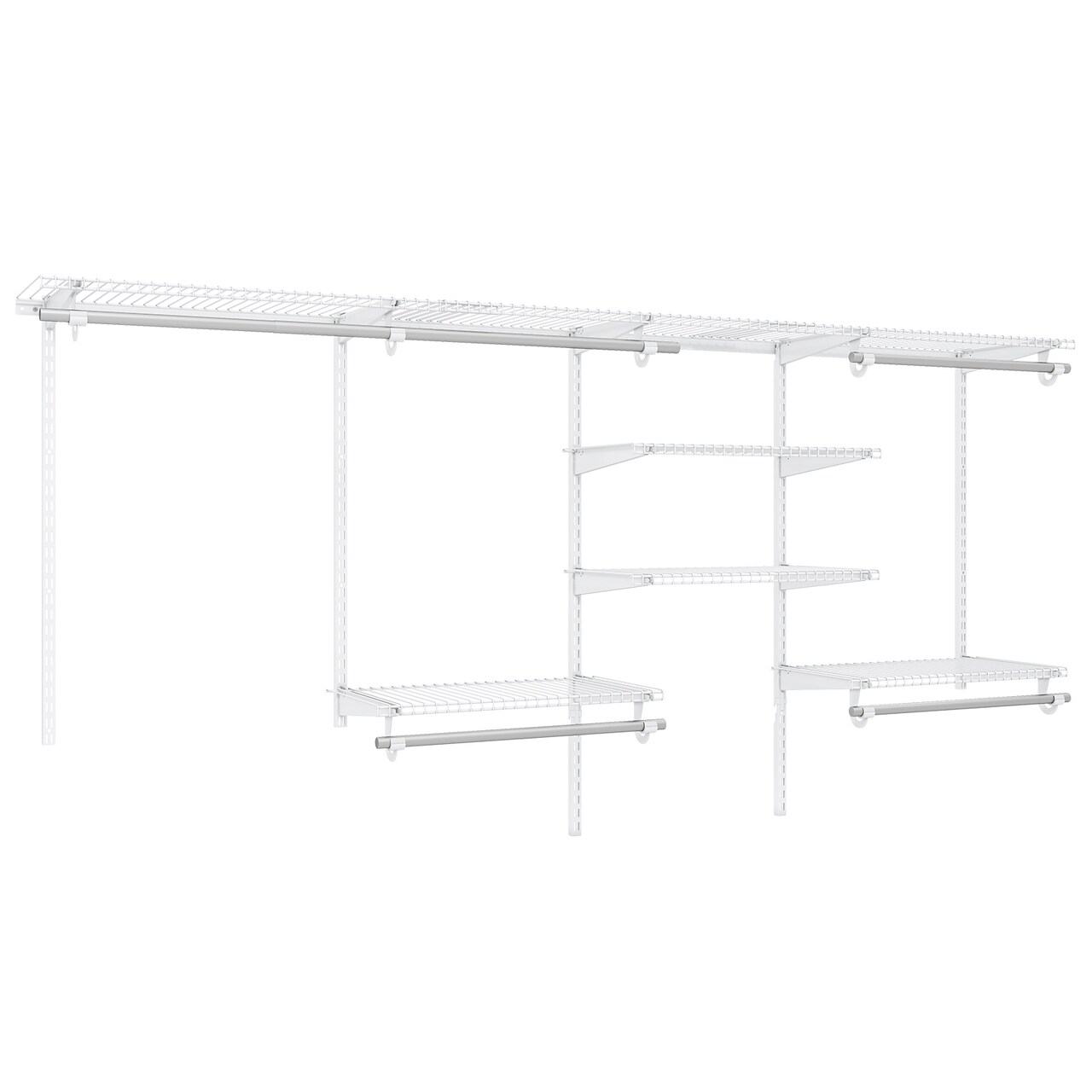 White Metal Adjustable Closet Organizer System with Shelves and Hanging Rods